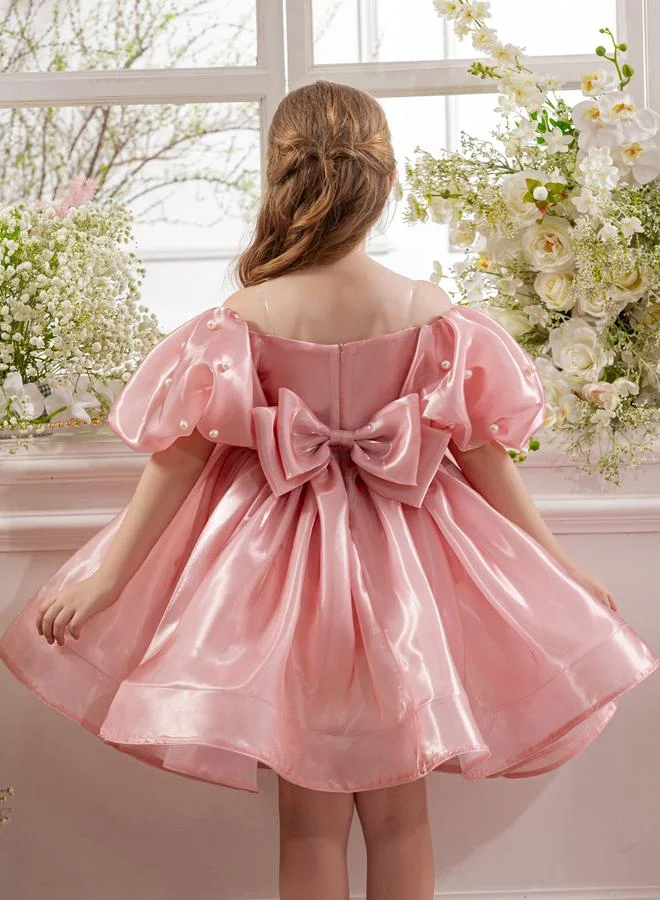 Take Two  Girls Pink Pearl Puff Faux Pearl Embellished Dress for Women | Best Price UAE